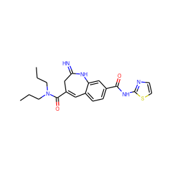 CCCN(CCC)C(=O)C1=Cc2ccc(C(=O)Nc3nccs3)cc2NC(=N)C1 ZINC001772608241
