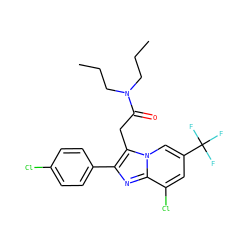 CCCN(CCC)C(=O)Cc1c(-c2ccc(Cl)cc2)nc2c(Cl)cc(C(F)(F)F)cn12 ZINC000013765532