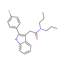 CCCN(CCC)C(=O)Cc1c(-c2ccc(I)cc2)[nH]c2ccccc12 ZINC000013833101