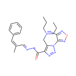 CCCN(CCC)Cc1c(C(=O)N/N=C/C(C)=C\c2ccccc2)nnn1-c1nonc1N ZINC000004456385