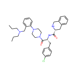 CCCN(CCC)Cc1ccccc1N1CCN(C(=O)[C@@H](Cc2ccc(Cl)cc2)NC(=O)[C@H]2Cc3ccccc3CN2)CC1 ZINC000027864926