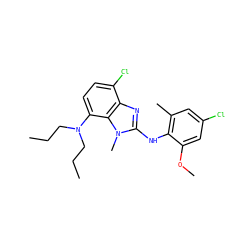 CCCN(CCC)c1ccc(Cl)c2nc(Nc3c(C)cc(Cl)cc3OC)n(C)c12 ZINC000207285355