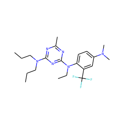 CCCN(CCC)c1nc(C)nc(N(CC)c2ccc(N(C)C)cc2C(F)(F)F)n1 ZINC000013794580