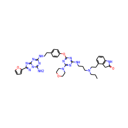 CCCN(CCCNc1nc(Oc2ccc(CCNc3nc(N)n4nc(-c5ccco5)nc4n3)cc2)nc(N2CCOCC2)n1)CCc1cccc2c1CC(=O)N2 ZINC000299853102