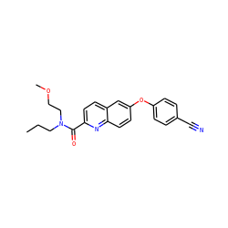 CCCN(CCOC)C(=O)c1ccc2cc(Oc3ccc(C#N)cc3)ccc2n1 ZINC000584630331