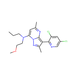 CCCN(CCOC)c1cc(C)nc2c(-c3ncc(Cl)cc3Cl)c(C)nn12 ZINC000028344706