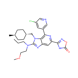 CCCN(CCOC)c1nc2cc(-c3noc(=O)[nH]3)nc(-c3cncc(Cl)c3)c2n1C[C@H]1CC[C@H](C)CC1 ZINC000261132723