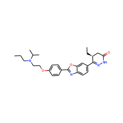 CCCN(CCOc1ccc(-c2nc3ccc(C4=NNC(=O)C[C@@H]4CC)cc3o2)cc1)C(C)C ZINC000169000638