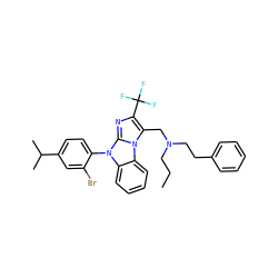 CCCN(CCc1ccccc1)Cc1c(C(F)(F)F)nc2n(-c3ccc(C(C)C)cc3Br)c3ccccc3n12 ZINC000028469268