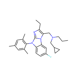 CCCN(Cc1c(CC)nc2n(-c3c(C)cc(C)cc3C)c3ccc(F)cc3n12)CC1CC1 ZINC000028465001