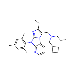 CCCN(Cc1c(CC)nc2n(-c3c(C)cc(C)cc3C)c3ncccc3n12)CC1CCC1 ZINC000028903388