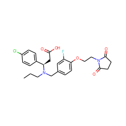 CCCN(Cc1ccc(OCCN2C(=O)CCC2=O)c(F)c1)[C@H](CC(=O)O)c1ccc(Cl)cc1 ZINC000207301652