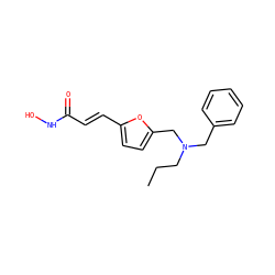 CCCN(Cc1ccccc1)Cc1ccc(/C=C/C(=O)NO)o1 ZINC000096915108