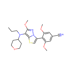 CCCN(c1c(OC)nn2c(-c3c(OC)cc(C#N)cc3OC)csc12)C1CCOCC1 ZINC000095580399