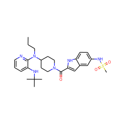 CCCN(c1ncccc1NC(C)(C)C)C1CCN(C(=O)c2cc3cc(NS(C)(=O)=O)ccc3[nH]2)CC1 ZINC000013758767