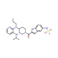 CCCN(c1ncccc1NC(C)C)C1CCN(C(=O)c2cc3cc(NS(C)(=O)=O)ccc3[nH]2)CC1 ZINC000013758757