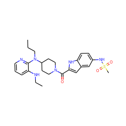 CCCN(c1ncccc1NCC)C1CCN(C(=O)c2cc3cc(NS(C)(=O)=O)ccc3[nH]2)CC1 ZINC000013758776