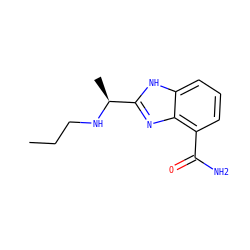 CCCN[C@@H](C)c1nc2c(C(N)=O)cccc2[nH]1 ZINC000040410224