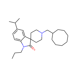 CCCN1C(=O)C2(CCN(CC3CCCCCCC3)CC2)c2cc(C(C)C)ccc21 ZINC000028527504
