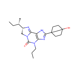 CCCN1C(=O)N2C[C@H]([C@@H](C)CC)N=C2c2[nH]c(C34CCC(O)(CC3)CC4)nc21 ZINC000095607750
