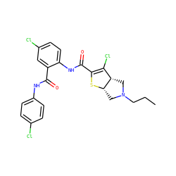 CCCN1C[C@@H]2SC(C(=O)Nc3ccc(Cl)cc3C(=O)Nc3ccc(Cl)cc3)=C(Cl)[C@@H]2C1 ZINC000028713127