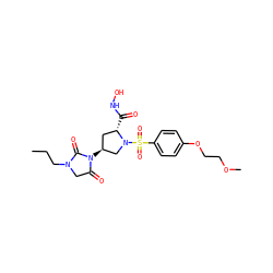 CCCN1CC(=O)N([C@H]2C[C@H](C(=O)NO)N(S(=O)(=O)c3ccc(OCCOC)cc3)C2)C1=O ZINC000013835772