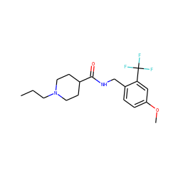 CCCN1CCC(C(=O)NCc2ccc(OC)cc2C(F)(F)F)CC1 ZINC001772583627