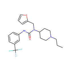 CCCN1CCC(N(Cc2ccco2)C(=O)Nc2cccc(C(F)(F)F)c2)CC1 ZINC001772576927