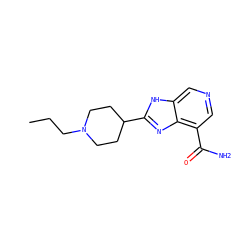 CCCN1CCC(c2nc3c(C(N)=O)cncc3[nH]2)CC1 ZINC000095602607