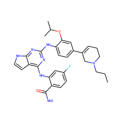 CCCN1CCC=C(c2ccc(Nc3nc(Nc4cc(F)ccc4C(N)=O)c4cc[nH]c4n3)c(OC(C)C)c2)C1 ZINC000044417798