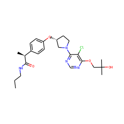CCCNC(=O)[C@@H](C)c1ccc(O[C@@H]2CCN(c3ncnc(OCC(C)(C)O)c3Cl)C2)cc1 ZINC001772589611