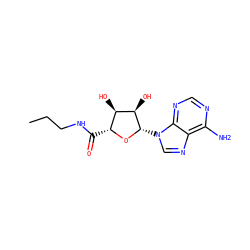 CCCNC(=O)[C@H]1O[C@@H](n2cnc3c(N)ncnc32)[C@H](O)[C@@H]1O ZINC000013796771