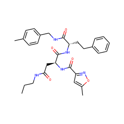 CCCNC(=O)C[C@H](NC(=O)c1cc(C)on1)C(=O)N[C@@H](CCc1ccccc1)C(=O)NCc1ccc(C)cc1 ZINC000169329243