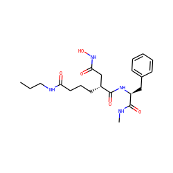 CCCNC(=O)CCC[C@H](CC(=O)NO)C(=O)N[C@@H](Cc1ccccc1)C(=O)NC ZINC000003813617