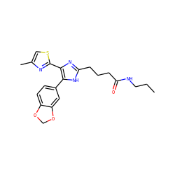 CCCNC(=O)CCCc1nc(-c2nc(C)cs2)c(-c2ccc3c(c2)OCO3)[nH]1 ZINC000073294494