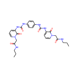 CCCNC(=O)Cn1cccc(NC(=O)Nc2ccc(NC(=O)Nc3cccn(CC(=O)NCCC)c3=O)cc2)c1=O ZINC001772616945