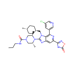 CCCNC(=O)N1C[C@@H](C)N(c2nc3cc(-c4noc(=O)[nH]4)nc(-c4cncc(Cl)c4)c3n2C[C@H]2CC[C@H](C)CC2)[C@H](C)C1 ZINC000261183201