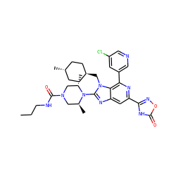CCCNC(=O)N1C[C@H](C)N(c2nc3cc(-c4noc(=O)[nH]4)nc(-c4cncc(Cl)c4)c3n2C[C@H]2CC[C@H](C)CC2)[C@@H](C)C1 ZINC001772583229