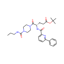 CCCNC(=O)N1CCN(C(=O)[C@H](CCC(=O)OC(C)(C)C)NC(=O)c2cccc(-c3ccccc3)n2)CC1 ZINC000045354997