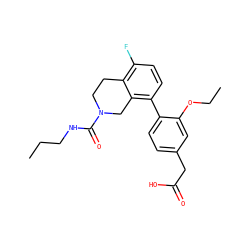 CCCNC(=O)N1CCc2c(F)ccc(-c3ccc(CC(=O)O)cc3OCC)c2C1 ZINC000144106319