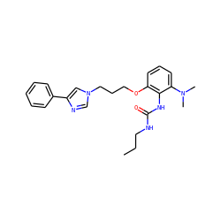 CCCNC(=O)Nc1c(OCCCn2cnc(-c3ccccc3)c2)cccc1N(C)C ZINC000013827515