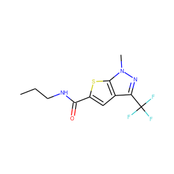CCCNC(=O)c1cc2c(C(F)(F)F)nn(C)c2s1 ZINC000004091392
