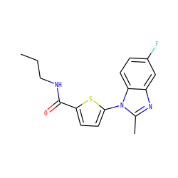 CCCNC(=O)c1ccc(-n2c(C)nc3cc(F)ccc32)s1 ZINC000169701596