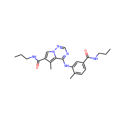 CCCNC(=O)c1ccc(C)c(Nc2ncnn3cc(C(=O)NCCC)c(C)c23)c1 ZINC000064491941