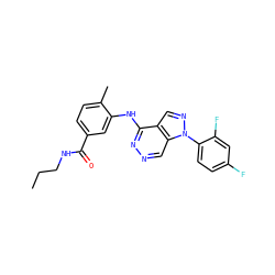 CCCNC(=O)c1ccc(C)c(Nc2nncc3c2cnn3-c2ccc(F)cc2F)c1 ZINC000049068464