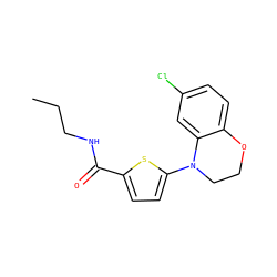 CCCNC(=O)c1ccc(N2CCOc3ccc(Cl)cc32)s1 ZINC000015735054