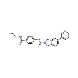 CCCNC(=O)c1ccc(NC(=O)N2Cc3ccc(-c4cccnc4)cc3C2)cc1 ZINC000166117763