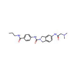 CCCNC(=O)c1ccc(NC(=O)N2Cc3ccc(NC(=O)CN(C)C)cc3C2)cc1 ZINC000166574485