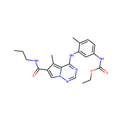 CCCNC(=O)c1cn2ncnc(Nc3cc(NC(=O)OCC)ccc3C)c2c1C ZINC000014974270