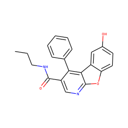 CCCNC(=O)c1cnc2oc3ccc(O)cc3c2c1-c1ccccc1 ZINC000169327791